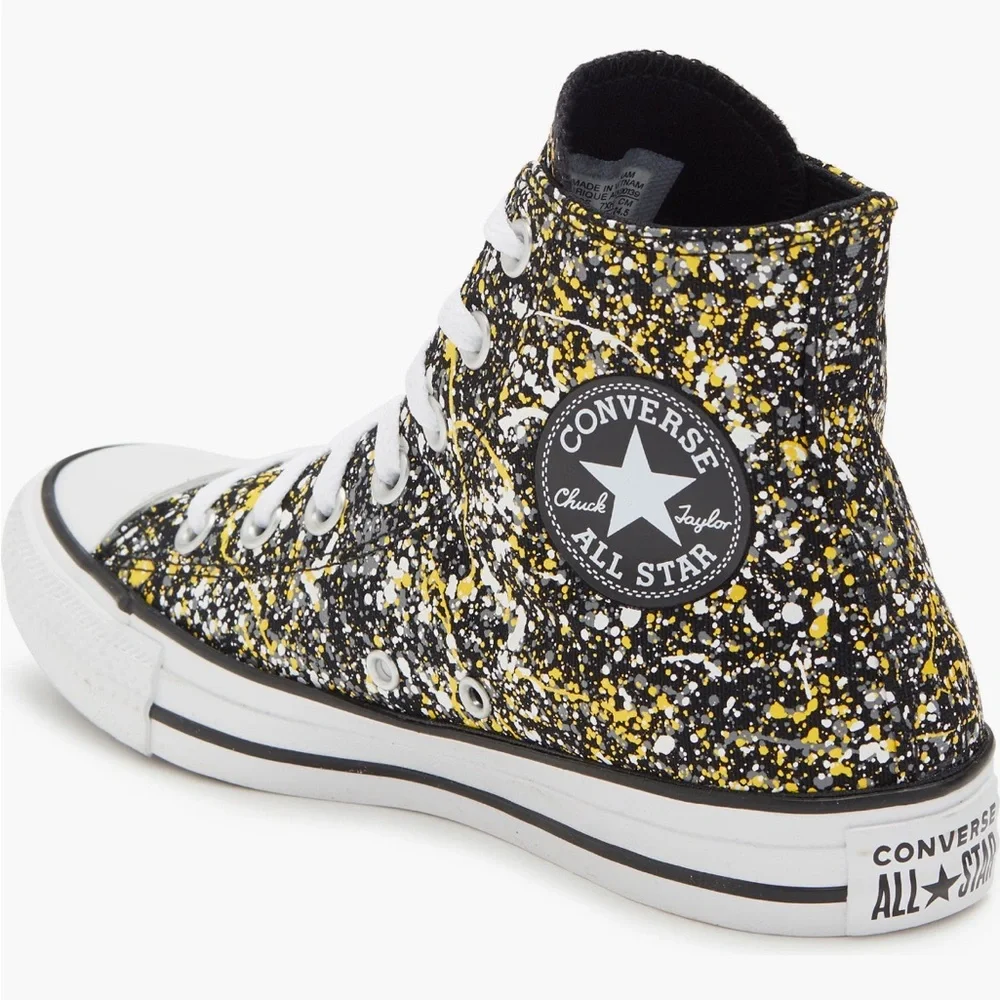 CONVERSE Chuck Taylor ALL-STAR HI‎ Paint Splatter Black/Yellow/White Mens size 5 - Picture 2 of 8